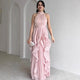 Orea™ High Neck Gathered Ruffle Layers Maxi Dress