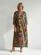 Elenara | Vestido Midi Floral Ornamental Limpio