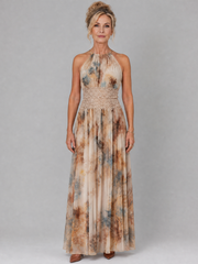 Elavenue™ Halter Neck Lace Waist Maxi Dress