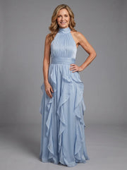 Orea™ High Neck Gathered Ruffle Layers Maxi Dress