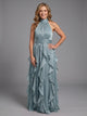 Orea™ High Neck Gathered Ruffle Layers Maxi Dress