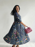Zara | Vestido Midi Floral de Reunión Fácil
