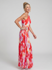 Taya™ One Shoulder Pleated Bodice Midi Dress