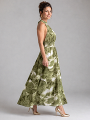 Olivia™ Gathered Waist Abstract Print Midi Dress