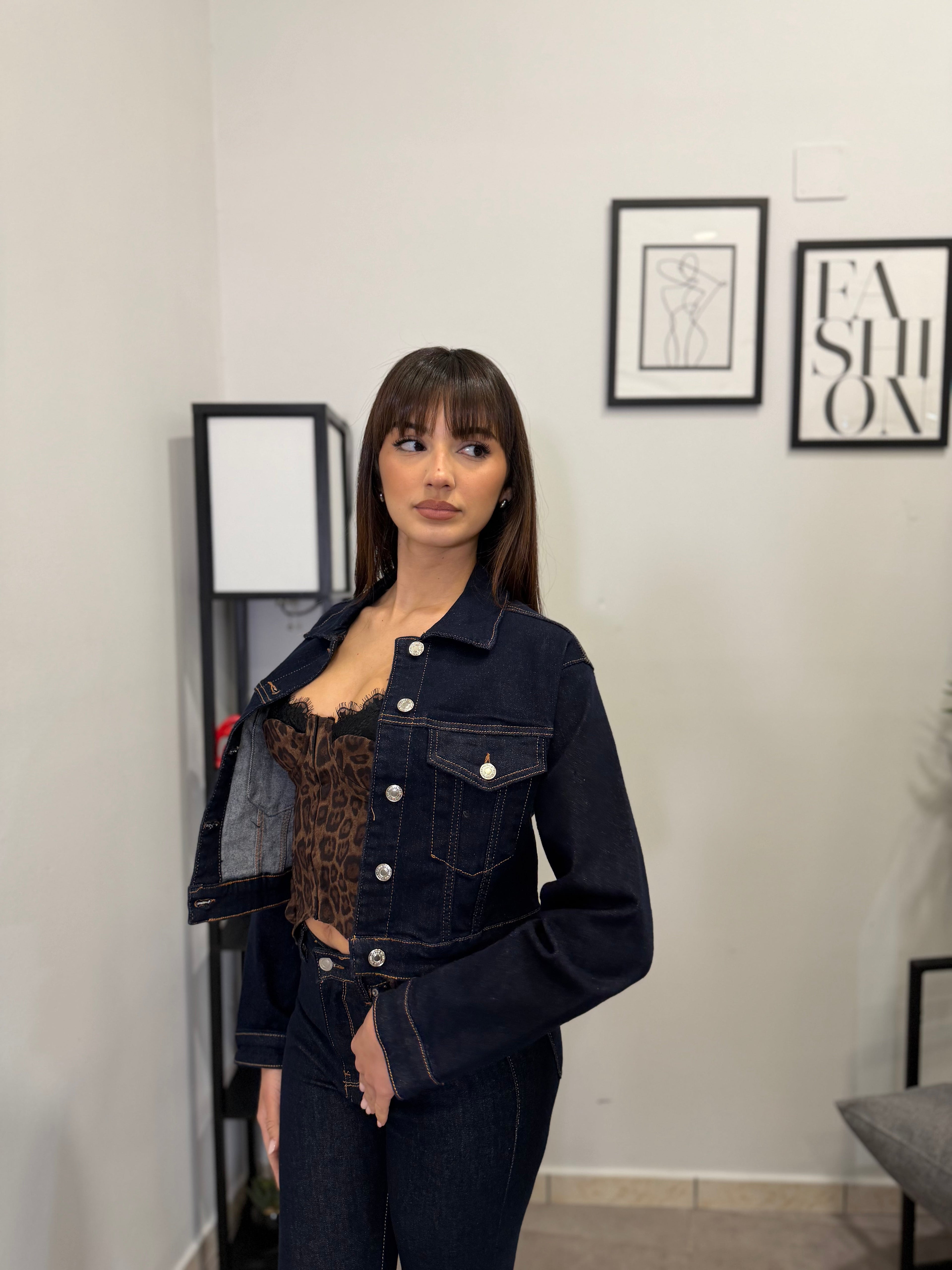 Giacca Crop in Jeans scuro 876