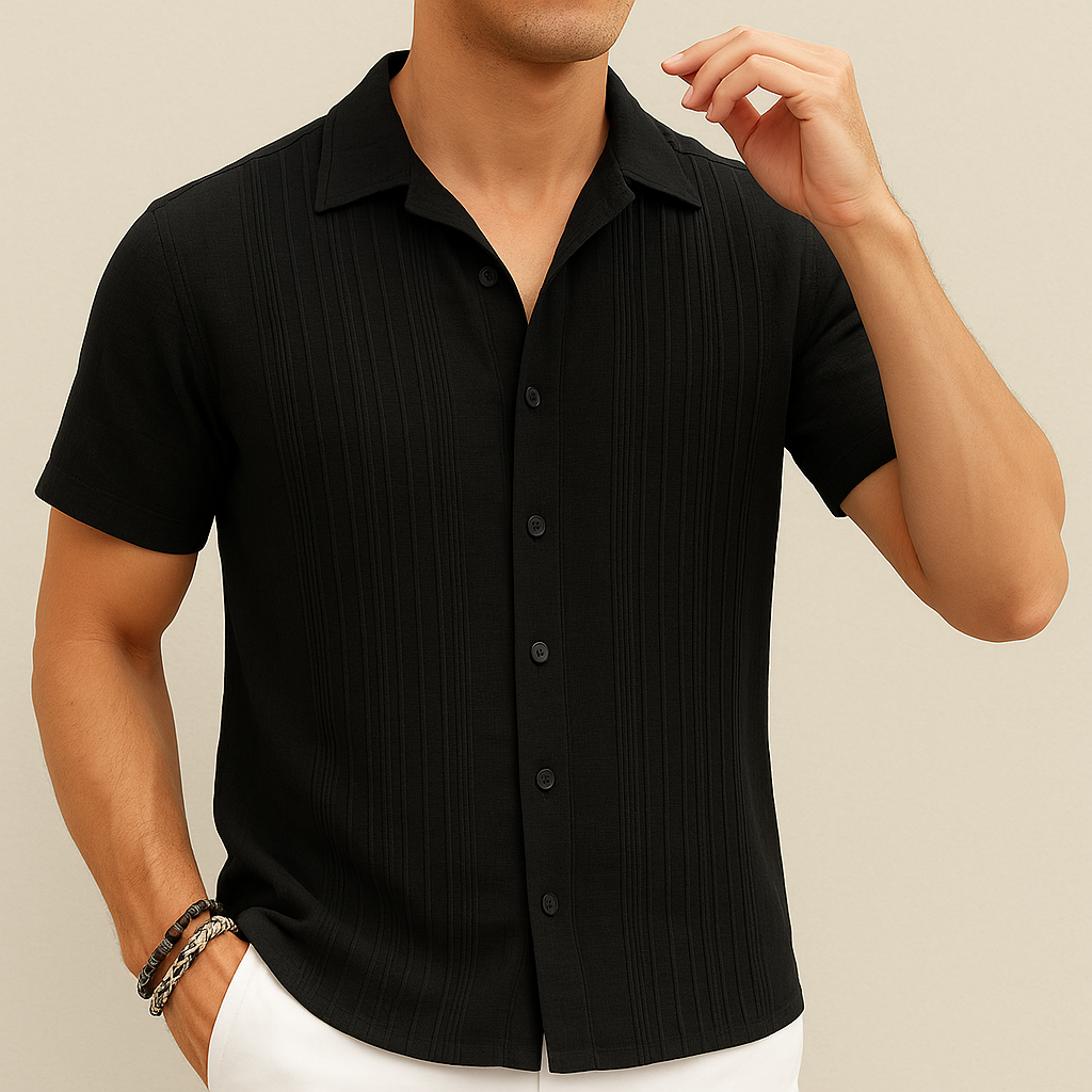 Camisa Negra de Algodón con Pliegues