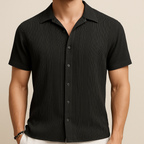 Camisa Negra de Algodón con Pliegues