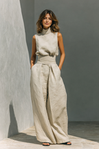 MARÍA | CONJUNTO DE CAMISETA SIN MANGAS Y PANTALONES ANCHOS DE ALGODÓN Y LINO, DE ESTILO MINIMALISTA