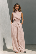 MARÍA | CONJUNTO DE CAMISETA SIN MANGAS Y PANTALONES ANCHOS DE ALGODÓN Y LINO, DE ESTILO MINIMALISTA