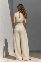 MARÍA | CONJUNTO DE CAMISETA SIN MANGAS Y PANTALONES ANCHOS DE ALGODÓN Y LINO, DE ESTILO MINIMALISTA