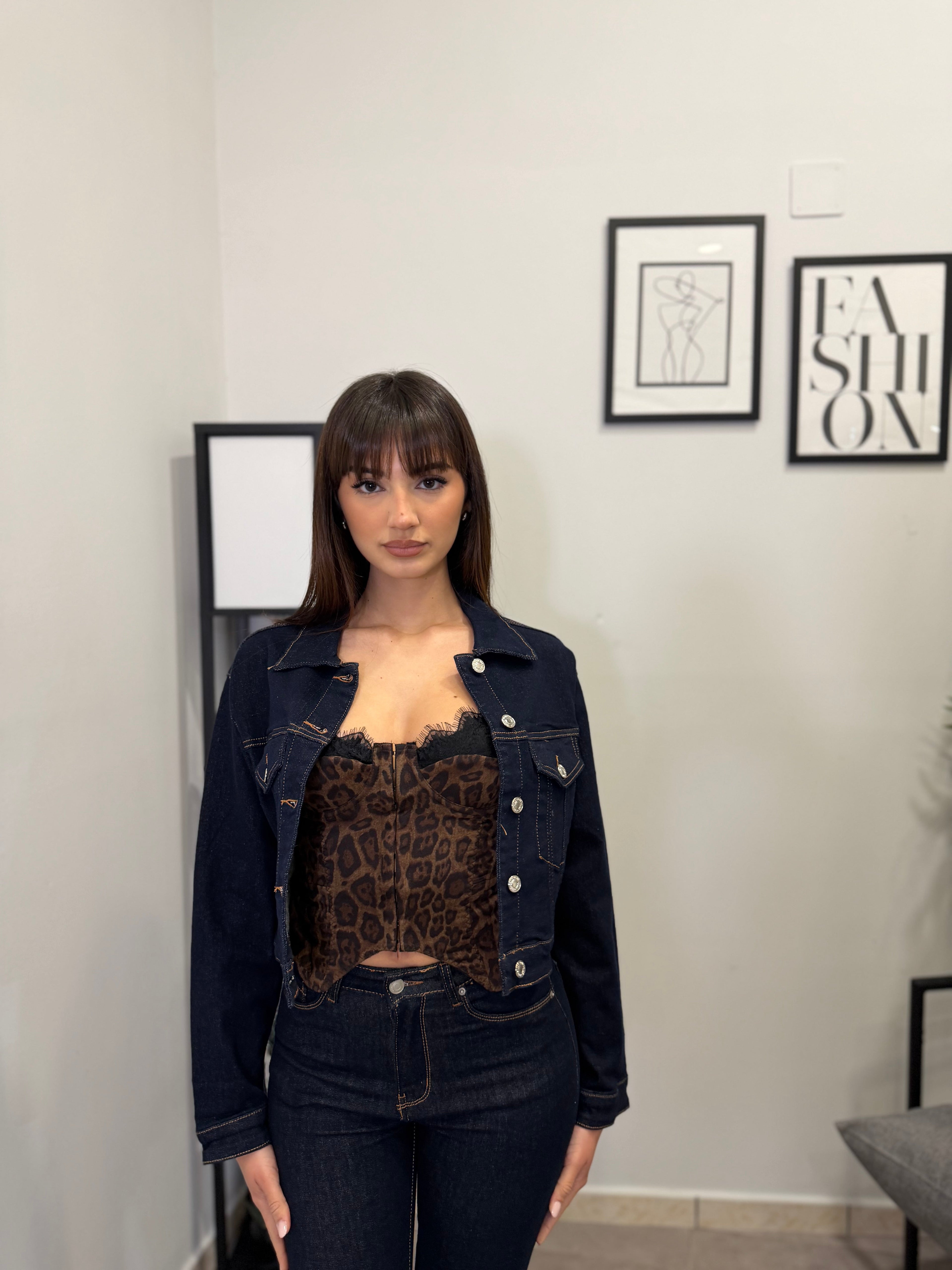 Giacca Crop in Jeans scuro 876