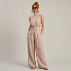MARÍA | CONJUNTO DE CAMISETA SIN MANGAS Y PANTALONES ANCHOS DE ALGODÓN Y LINO, DE ESTILO MINIMALISTA