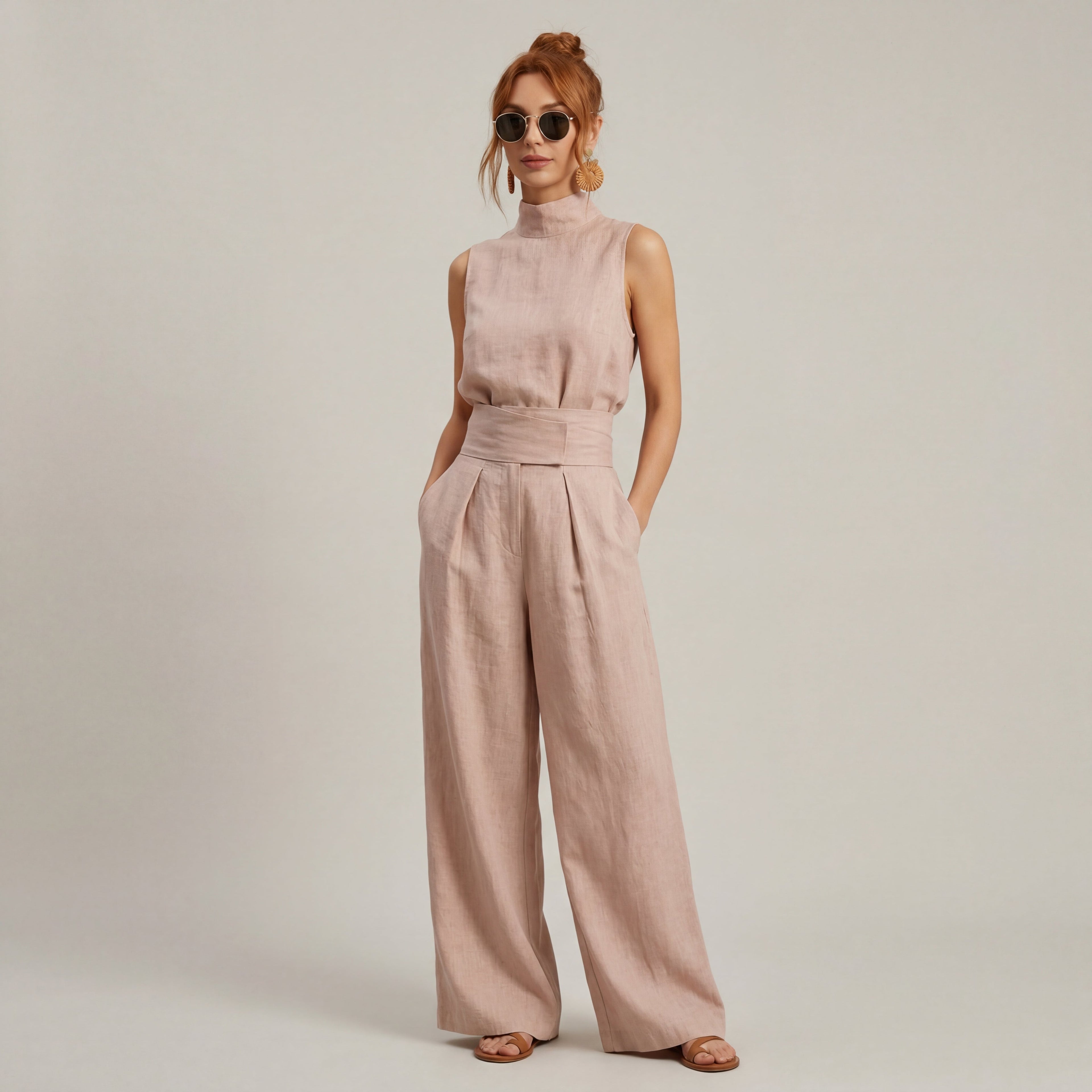 MARÍA | CONJUNTO DE CAMISETA SIN MANGAS Y PANTALONES ANCHOS DE ALGODÓN Y LINO, DE ESTILO MINIMALISTA