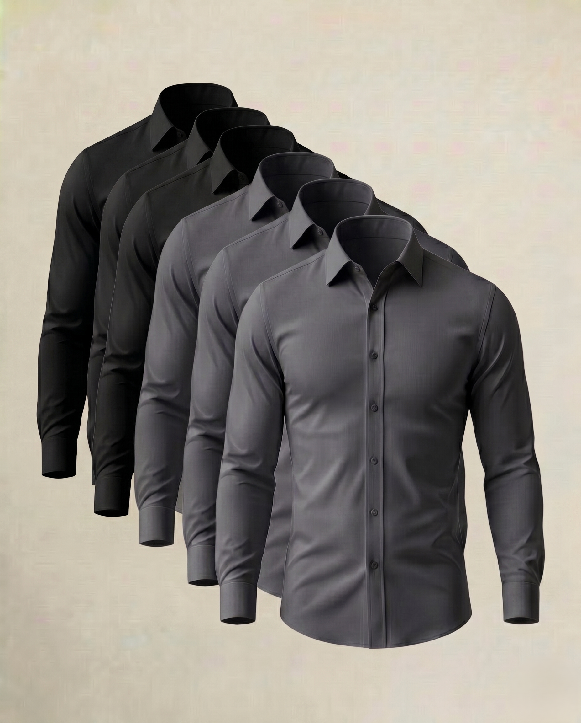 Pack Moderno de 6 Camisas Stretch en Gris y Negro