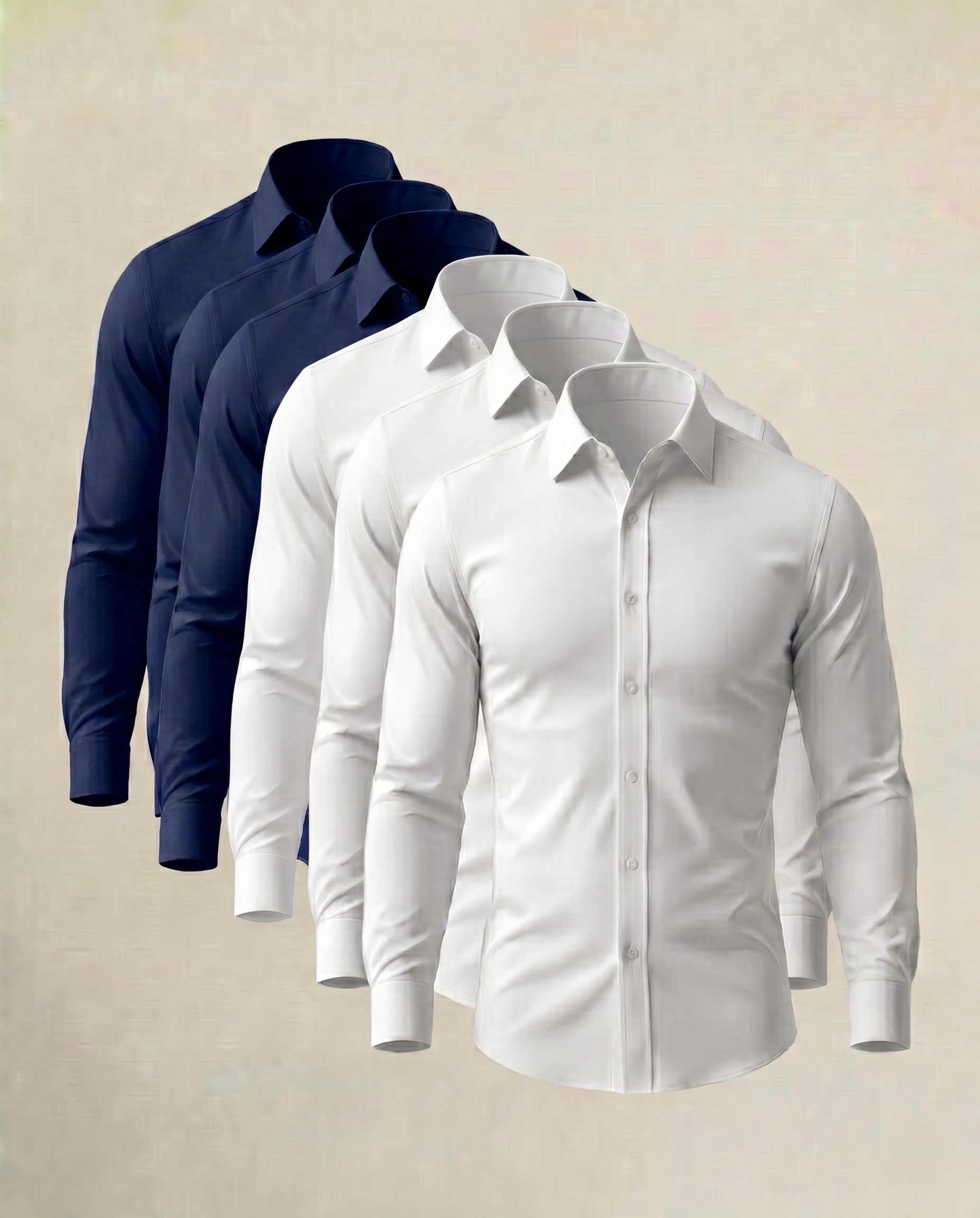Pack de 6 Camisas Stretch Azzurro en Blanco y Azul Marino