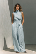 MARÍA | CONJUNTO DE CAMISETA SIN MANGAS Y PANTALONES ANCHOS DE ALGODÓN Y LINO, DE ESTILO MINIMALISTA