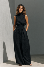 MARÍA | CONJUNTO DE CAMISETA SIN MANGAS Y PANTALONES ANCHOS DE ALGODÓN Y LINO, DE ESTILO MINIMALISTA