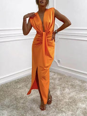 Venessa™ Elegant Dress with Draped Ruched Slit