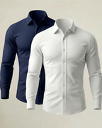 Pack Corporativo de 2 Camisas Stretch en Azul Marino y Blanco
