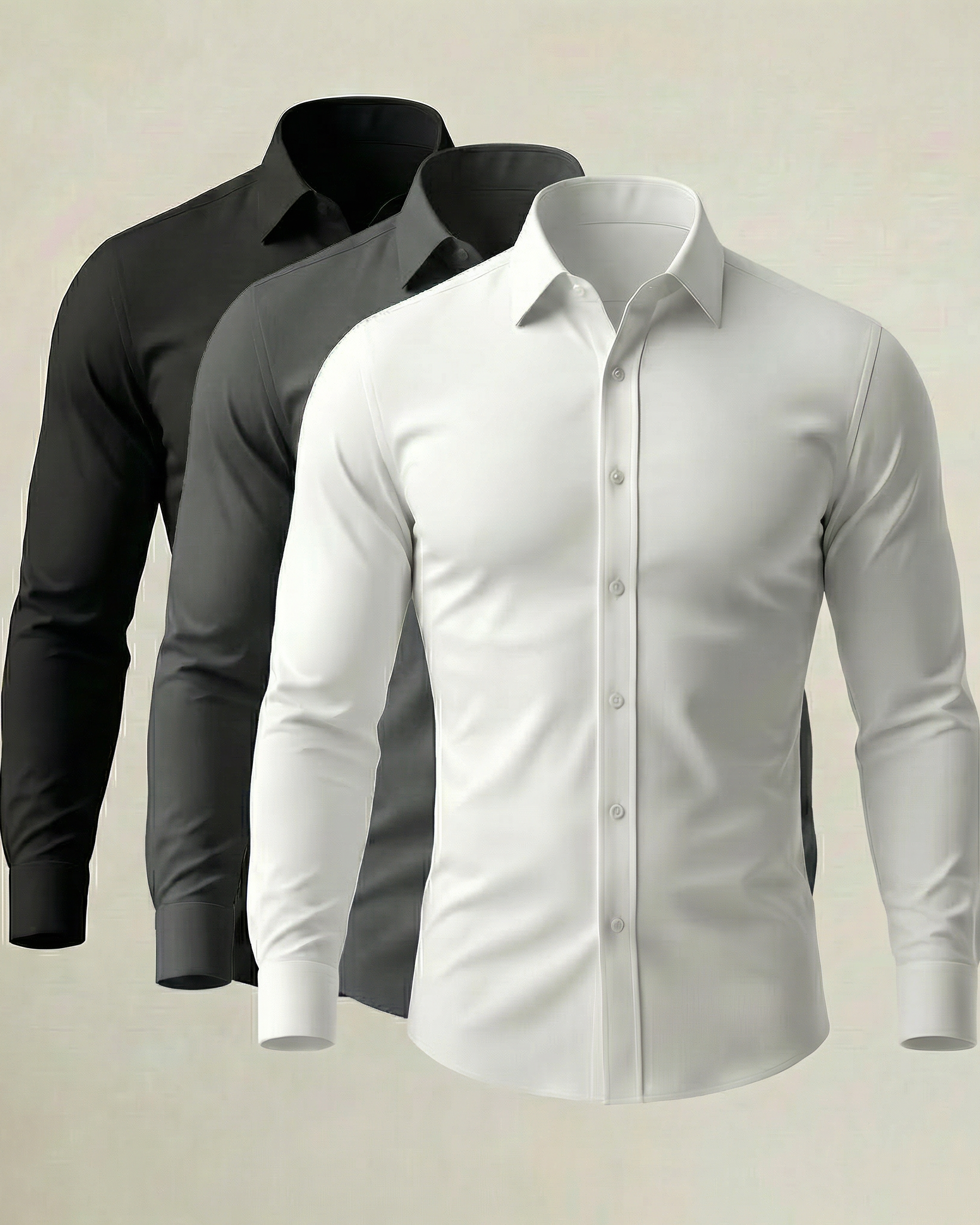 Pack Básico de 3 Camisas Stretch en Negro, Gris y Blanco