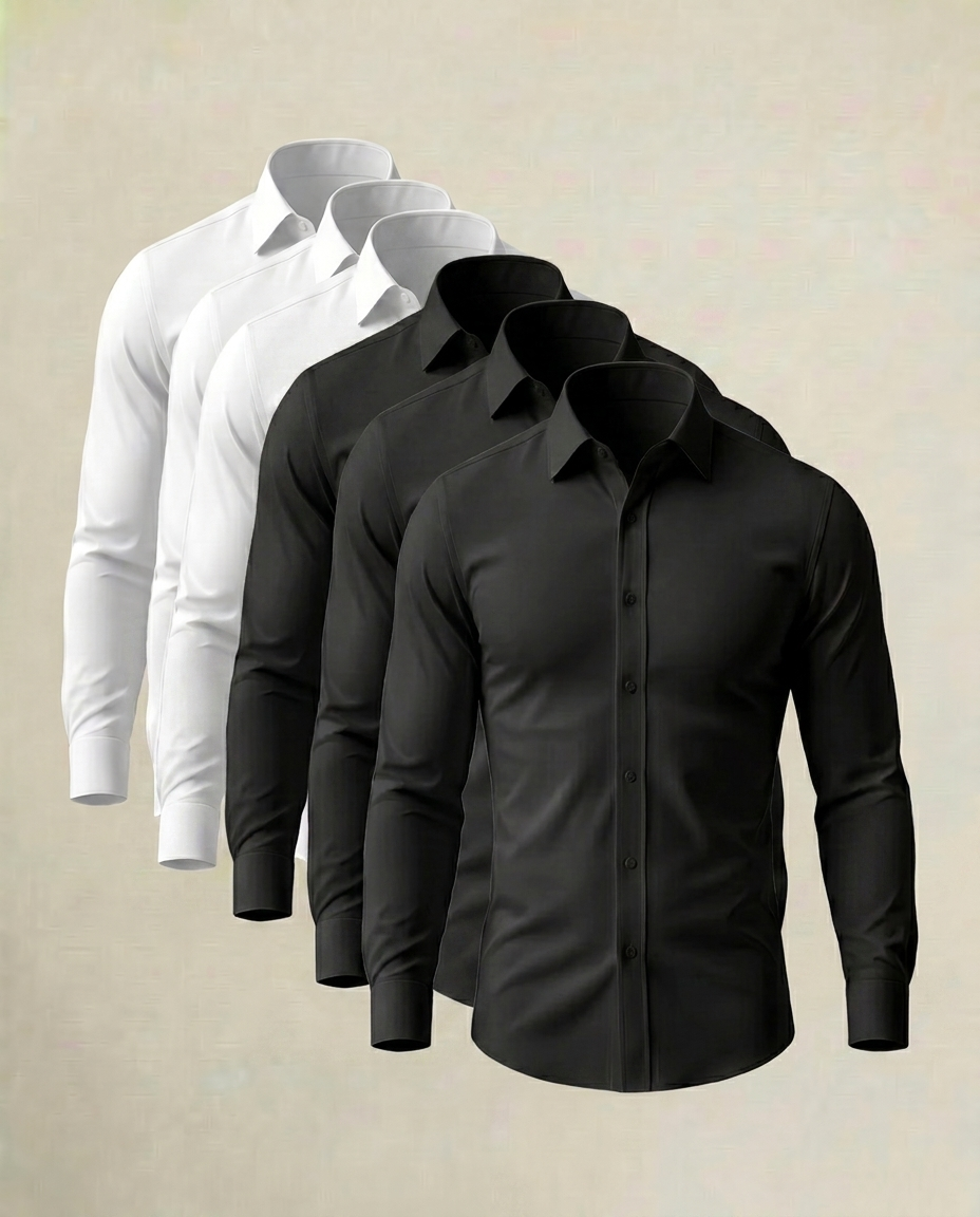 Pack Esencial de 6 Camisas Stretch en Negro y Blanco