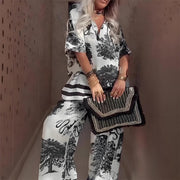 Linette™ Printed V-Neck Top & Long Pants